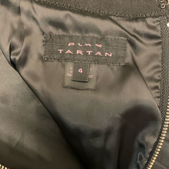 Pink Tartan black a-line skirt w/silver zipper pockets, gold/silver back zipper. - Picture 5 of 5